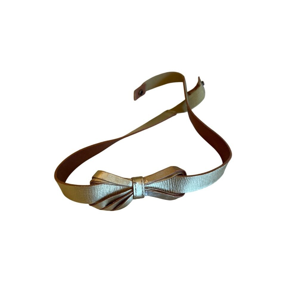 Leather‎ Bow Belt Gold Fossil Size L Adjustable Snap Closure Womens Accessory
